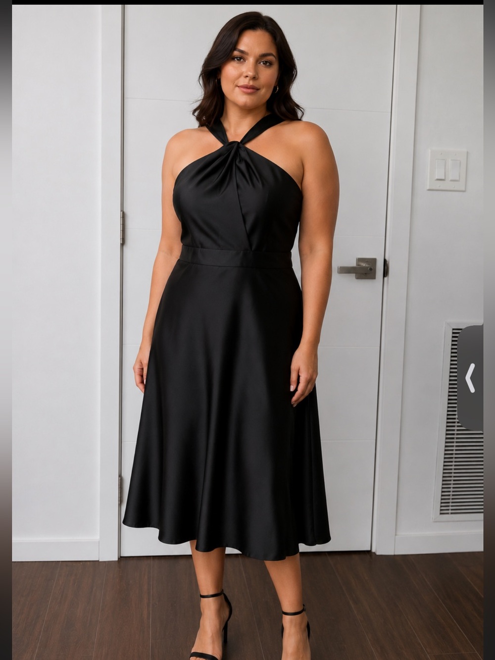 J.Crew Satin Black Halter Midi Dress Size 14